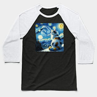 Turkish Van Starry Night Inspired - Artistic Cat Baseball T-Shirt